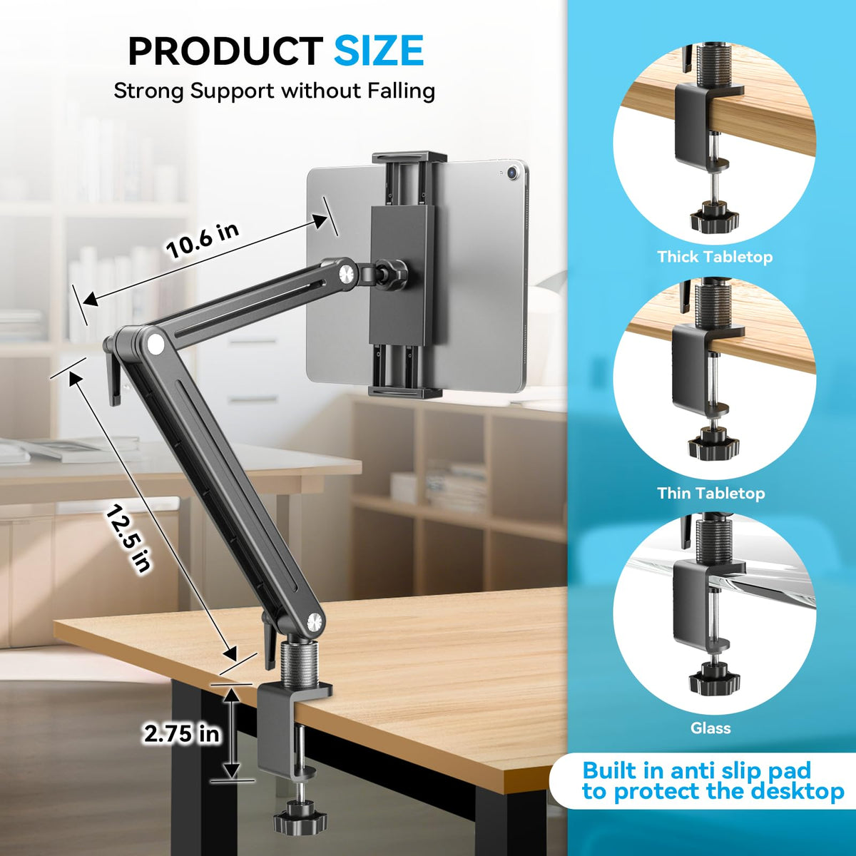 Jakeko 15.6" Portable Monitor Stand Tablet Arm Mount Holder Built-in Wrench