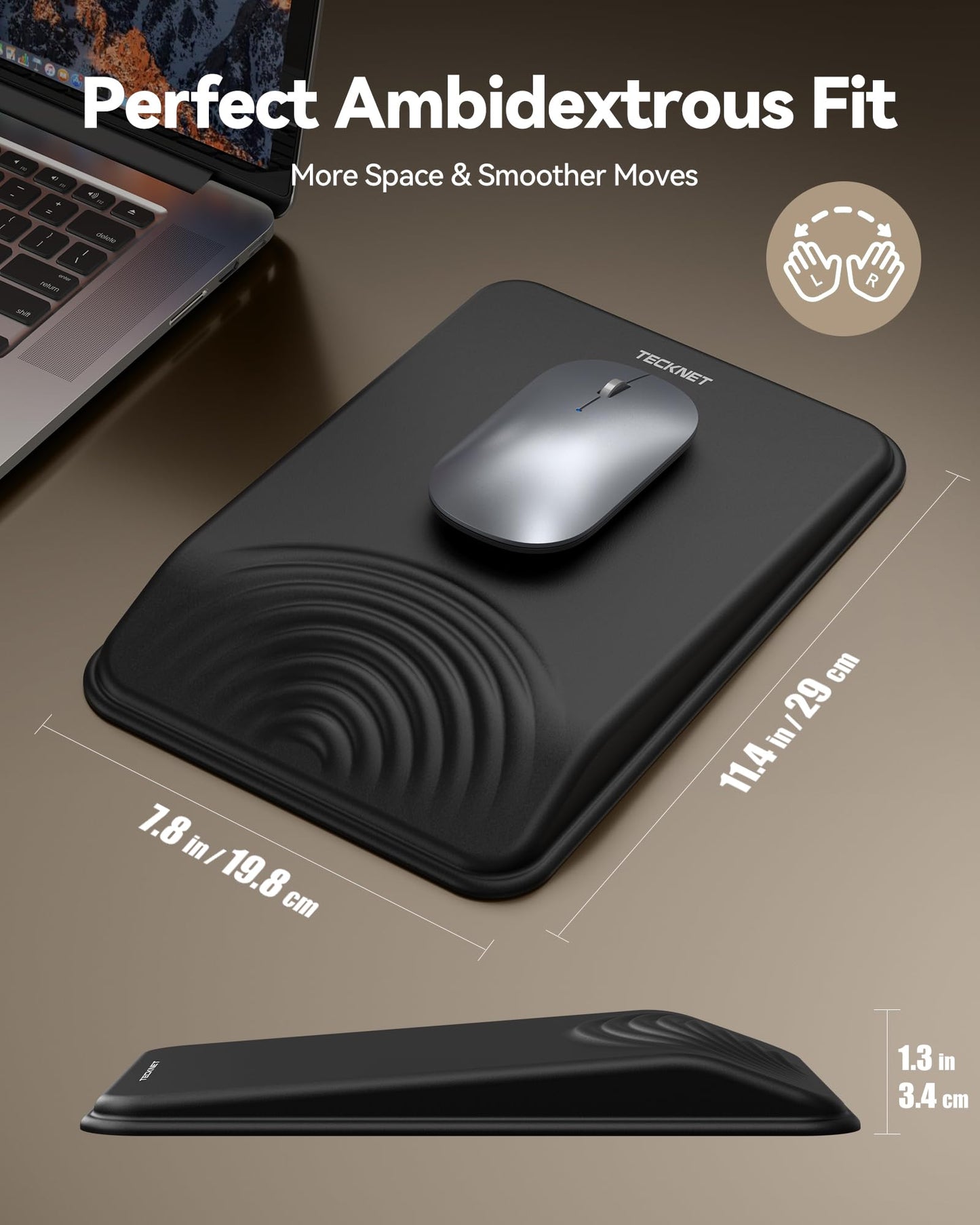 TECKNET Ergonomic Mouse Pad with Wrist Rest, All-Day Comfort & Pain Reliefv