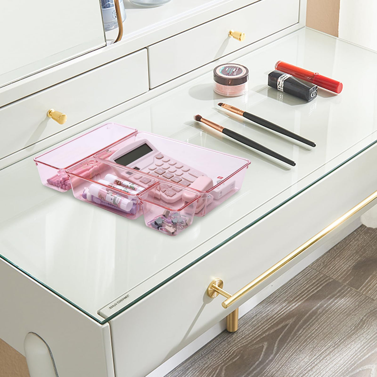 Trotianingyu Kitchen Desk Drawer Organizers Storage for Office, Small Acrylic Vanity Trays Makeup