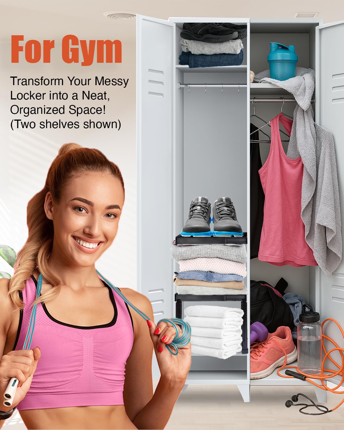 Piffny Locker Organizer Shelf, Adjustable Width and Height, Ideal for School, Office, and Gym