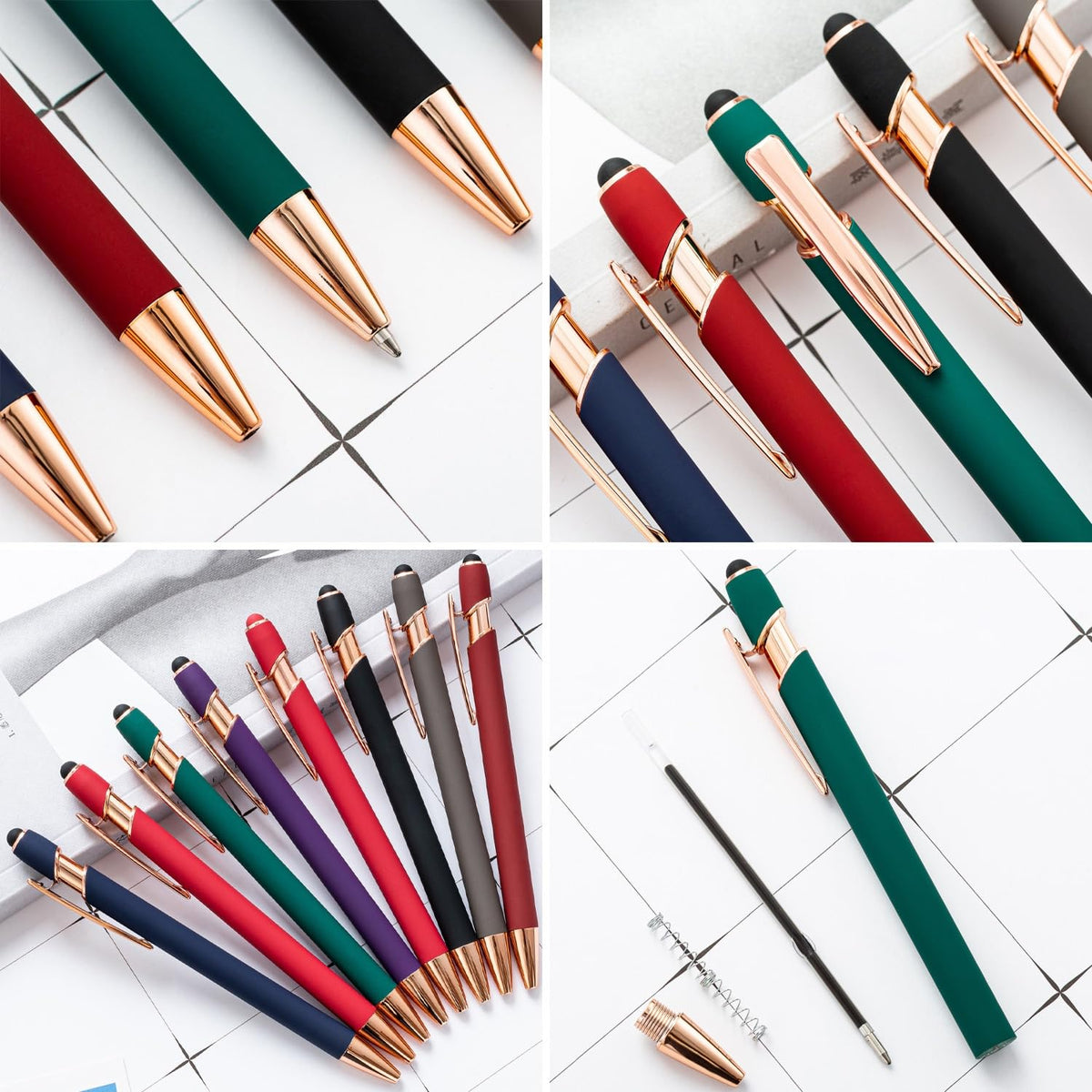 HEYZARDA Personalized Pens Ballpoint with Stylus, Dark Green, 10 Pcs