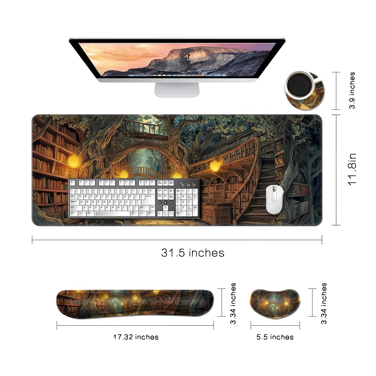 Desk Mat, Large Gaming Mouse Pad with Wrist Rest, 4 in1 XXL Mouse pad+Keyboard Wrist Rest+Mouse Pad