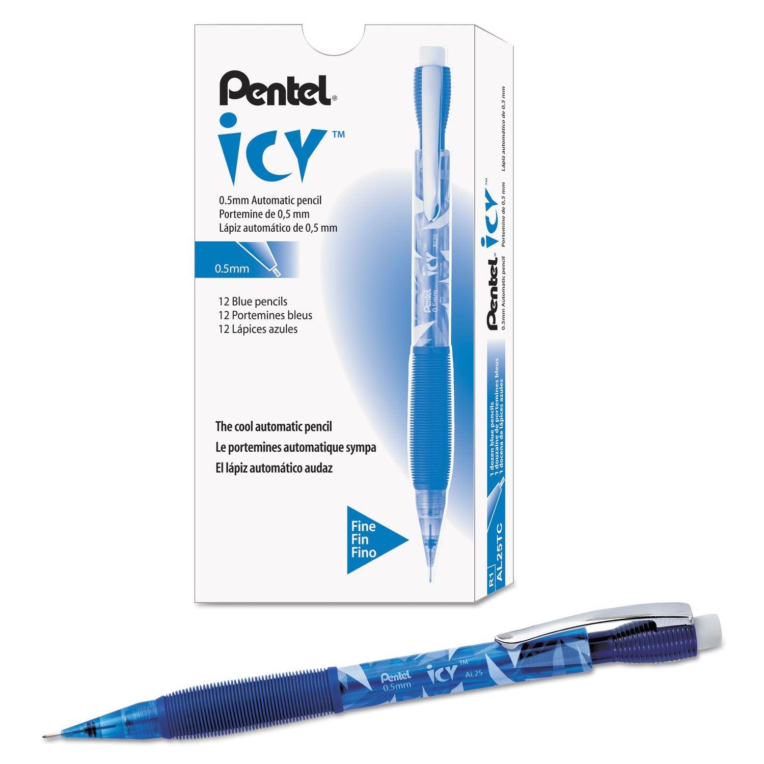 Pentel Icy Automatic Pencil, 0.50 mm, Transparent Blue Barrel, Box of 12 (AL25TC)