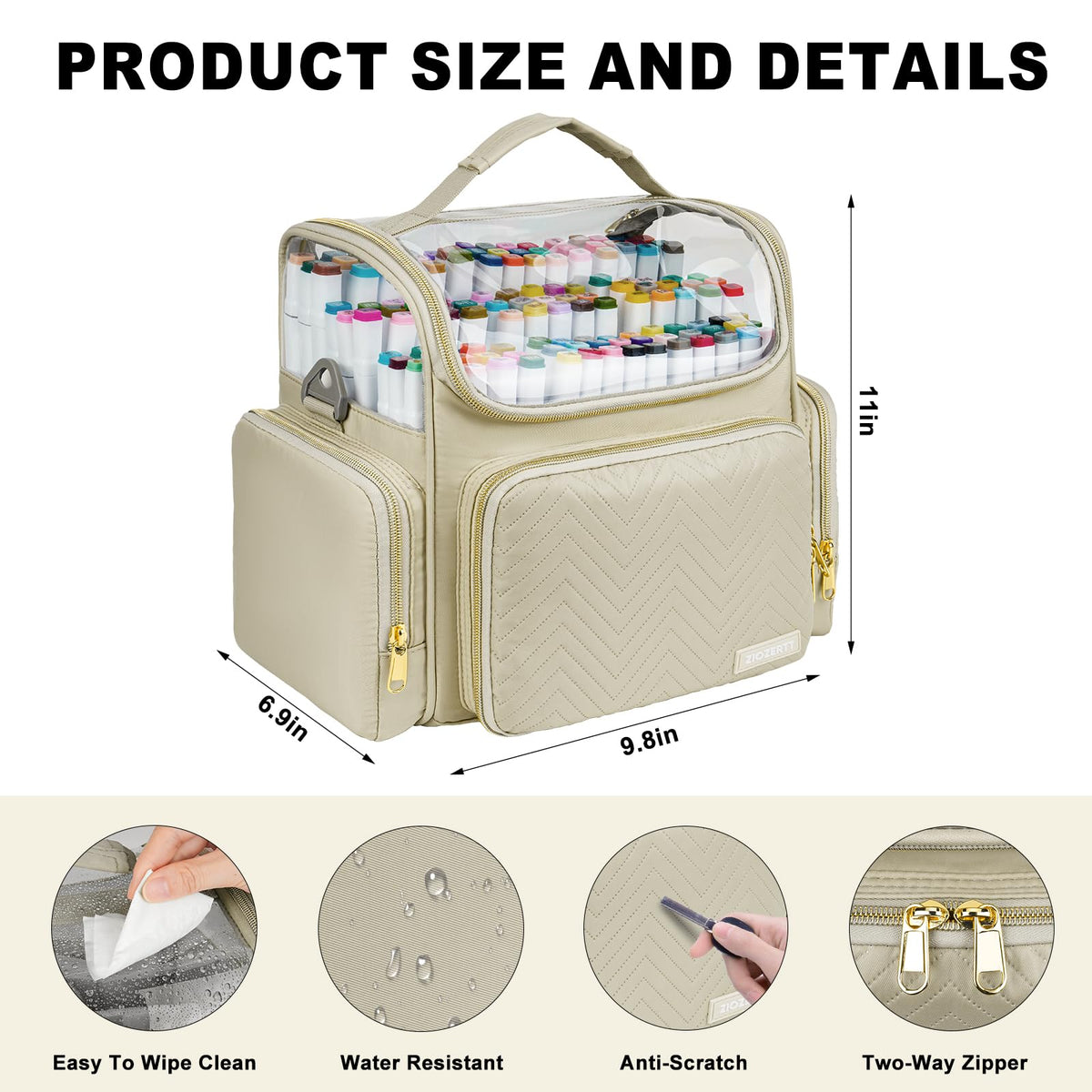 ZIOZERTT Marker Organizer Case for 200+ Markers,Travel Marker Storage Bag with Dividers,Marker