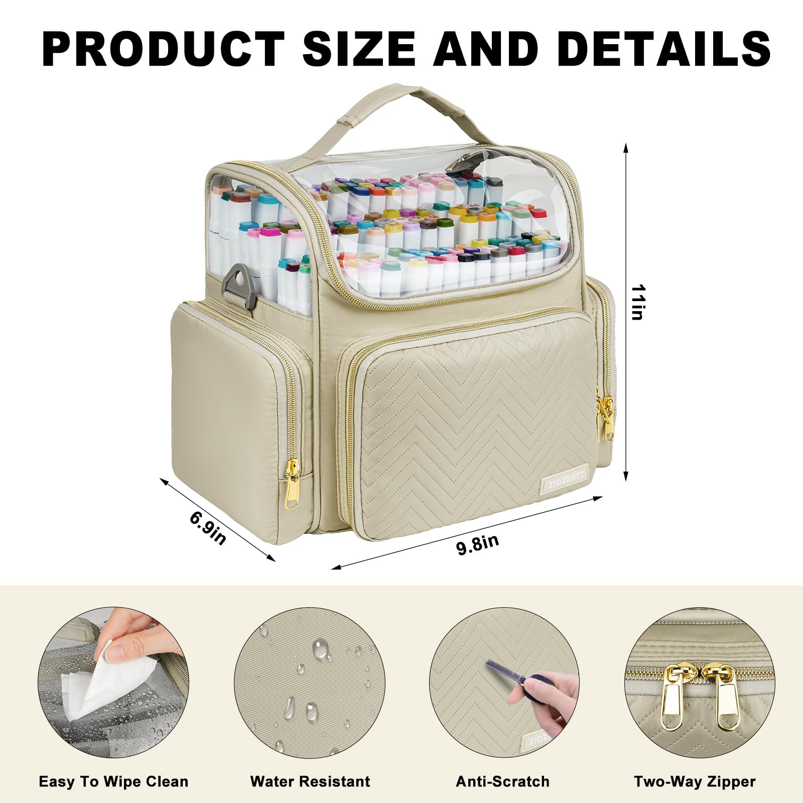 ZIOZERTT Marker Organizer Case for 200+ Markers,Travel Marker Storage Bag with Dividers,Marker