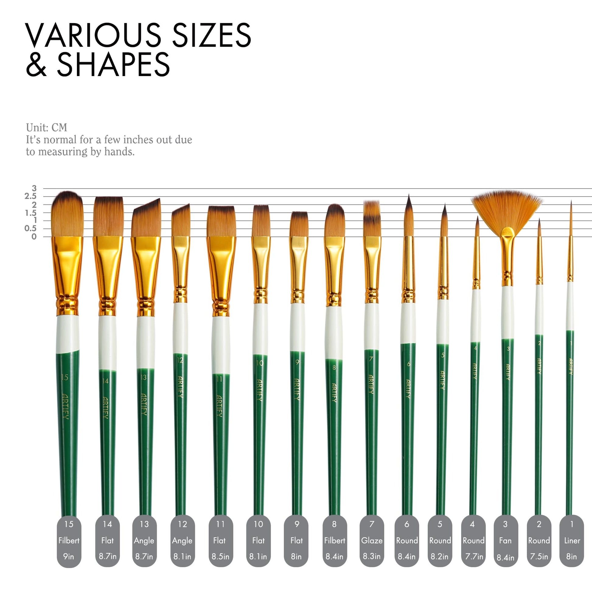 18 Piece Paint Brush Set, ARTIFY 15 Acrylic Paint Brushes, Palette Knife, and 2 Sponges