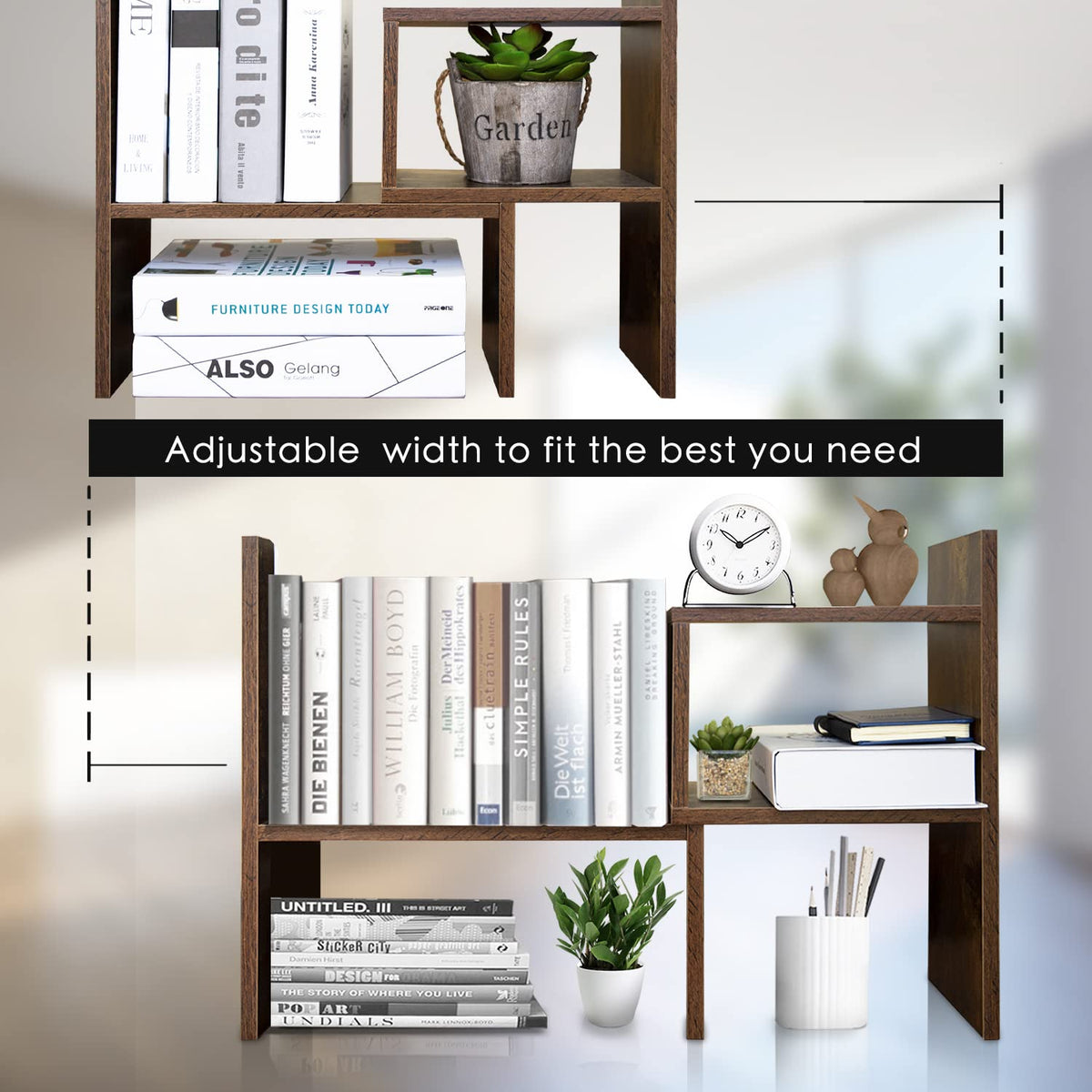 BROWN-BROWN Desktop Shelves & Office Shelves Desk Shelf Organizer Wooden Desk Shelf
