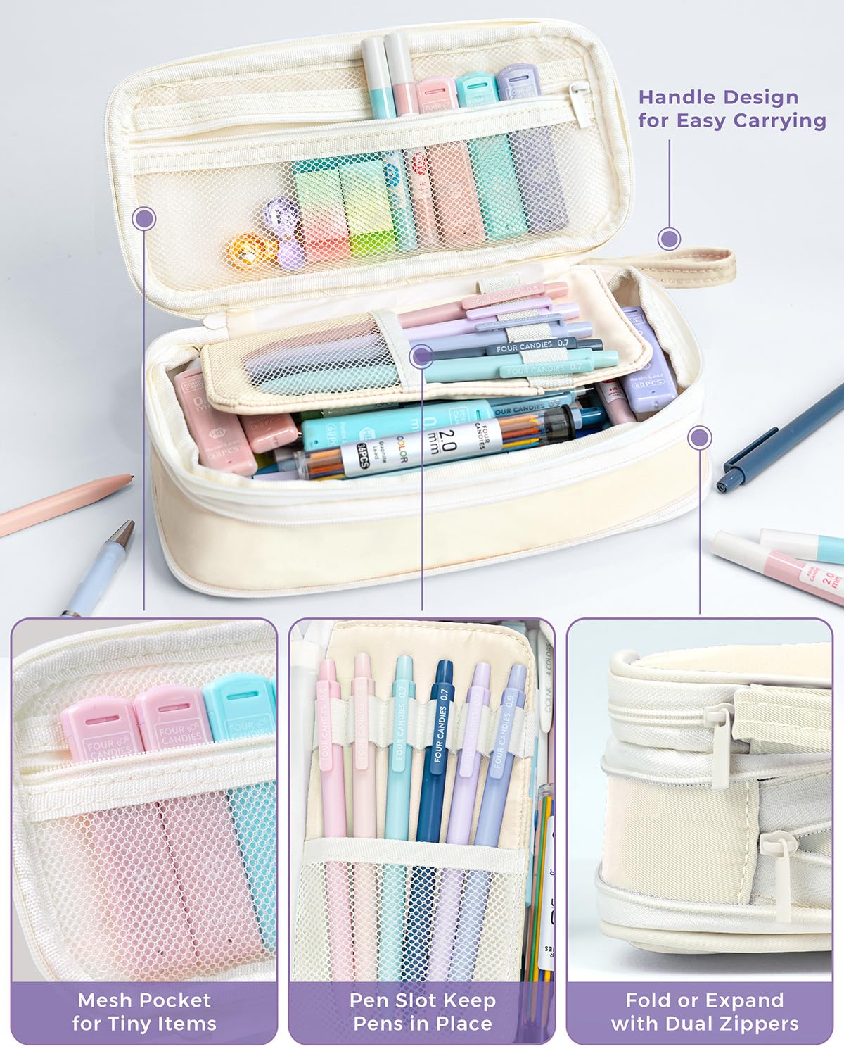 Four Candies 36PCS Mechanical Pencil Set with 624 Lead Refills (Cream)