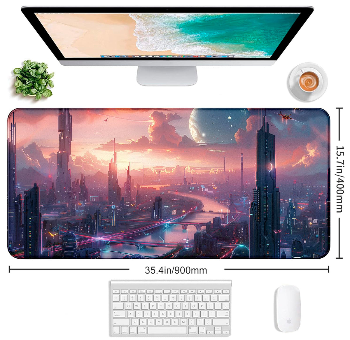 Digital Night Scene Office Art Desk Mat, Female Learning Computer Mouse Mat