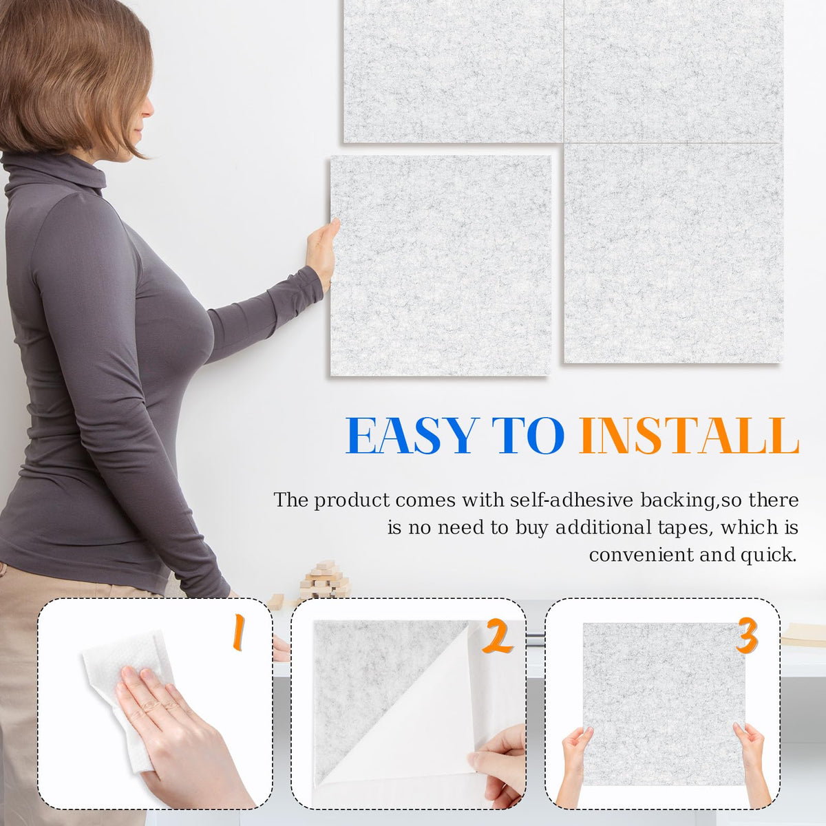 DOLLAR BOSS Felt Cork Board Tiles 4 Pcs 12"x12" Bulletin Board, Light Grey