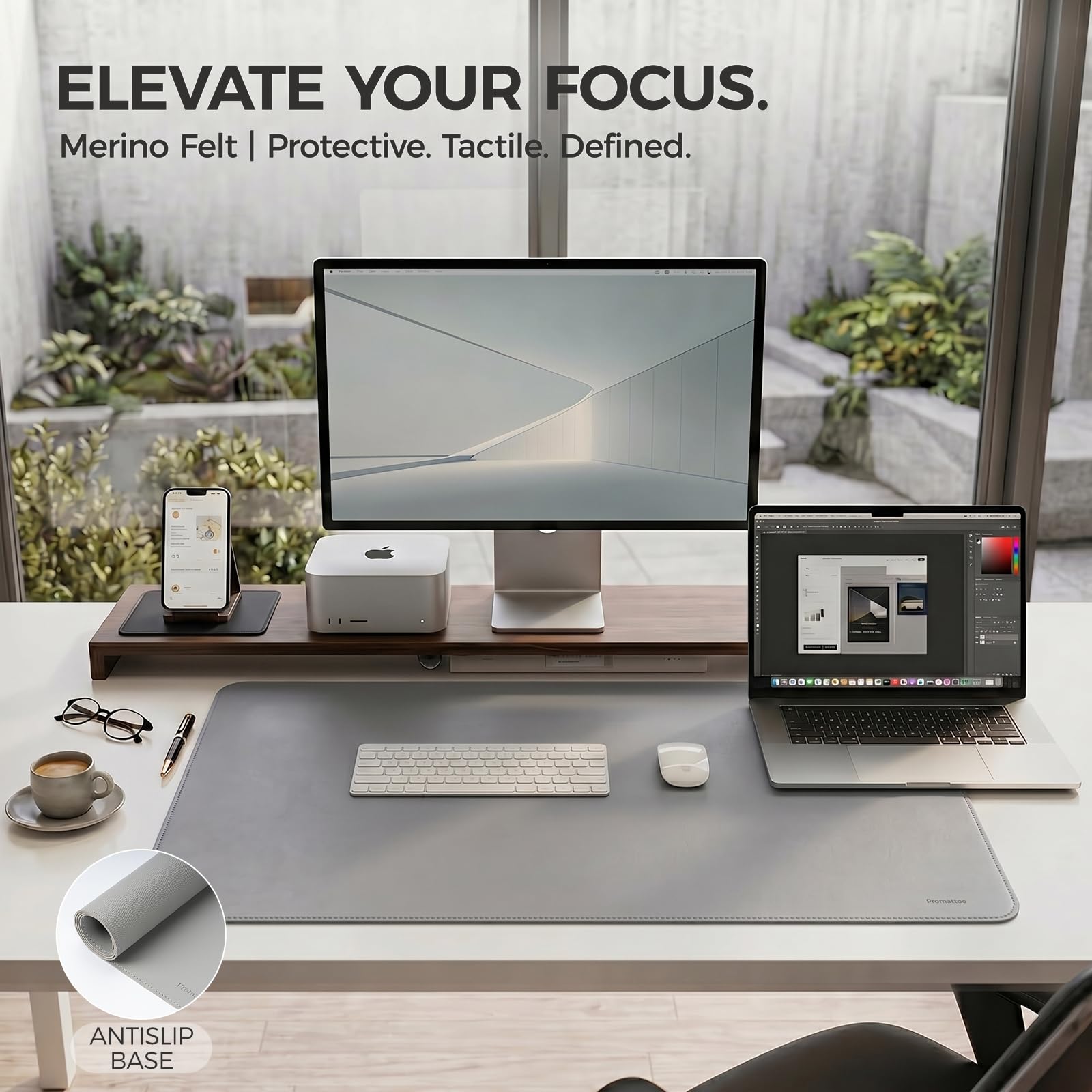 PROMATTOO Large Desk Pad Non-Slip Desk Mat Protector for Keyboard Mouse Waterproof Vegan Leather