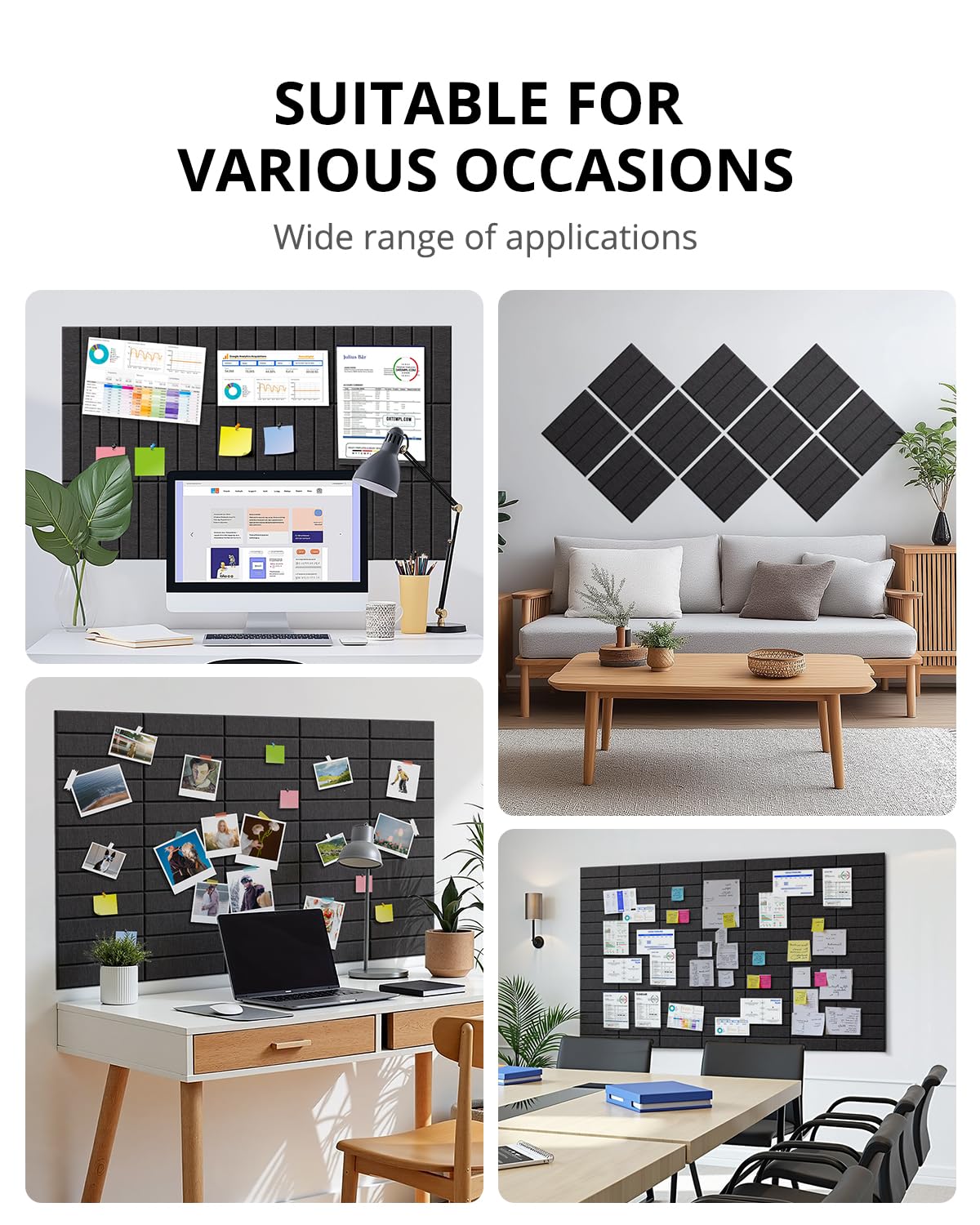 Woovio Cork Board, 36''x24'' Felt Bulletin Board with Self Adhesive Black