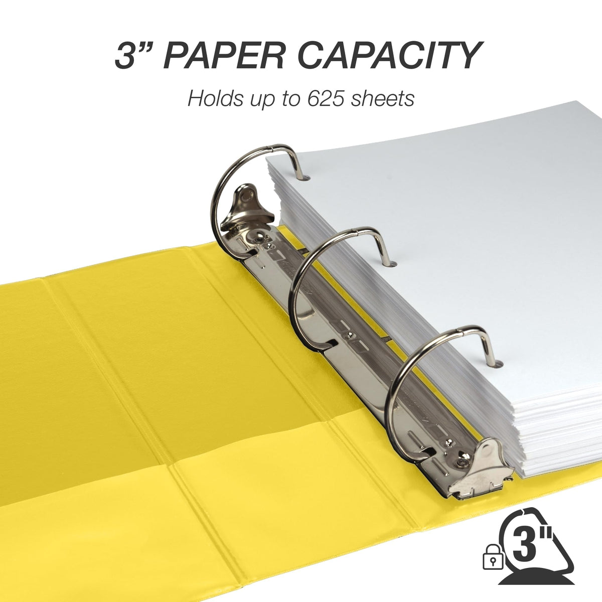 Samsill Durable 3 inch 3 Ring Binder, D Ring Binder, 100% Recycled Chipboard, Yellow