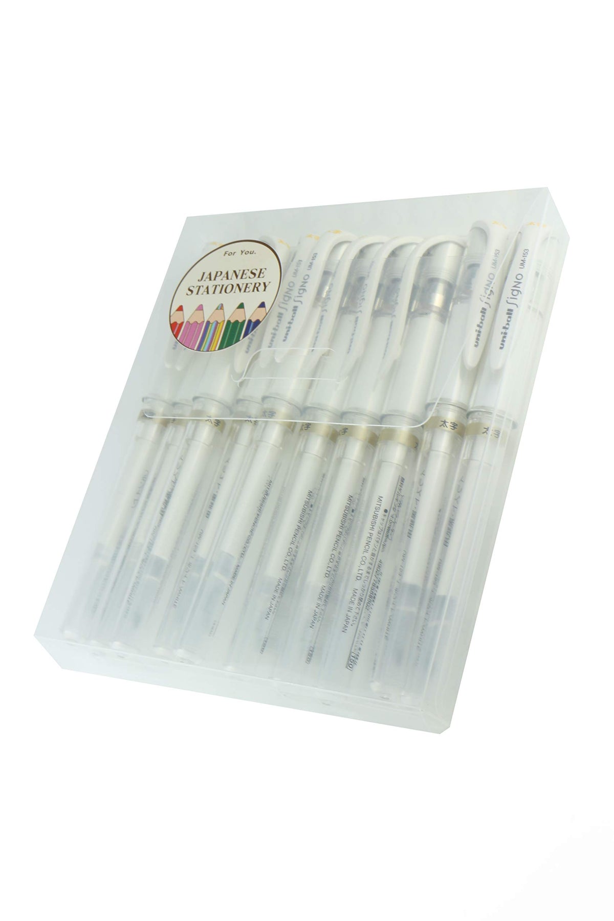 Uni Ball Signo UM-153,1.0mm, Gel Ink Rollerball Pens, White, 10 Set with MIYABI Stationery Original