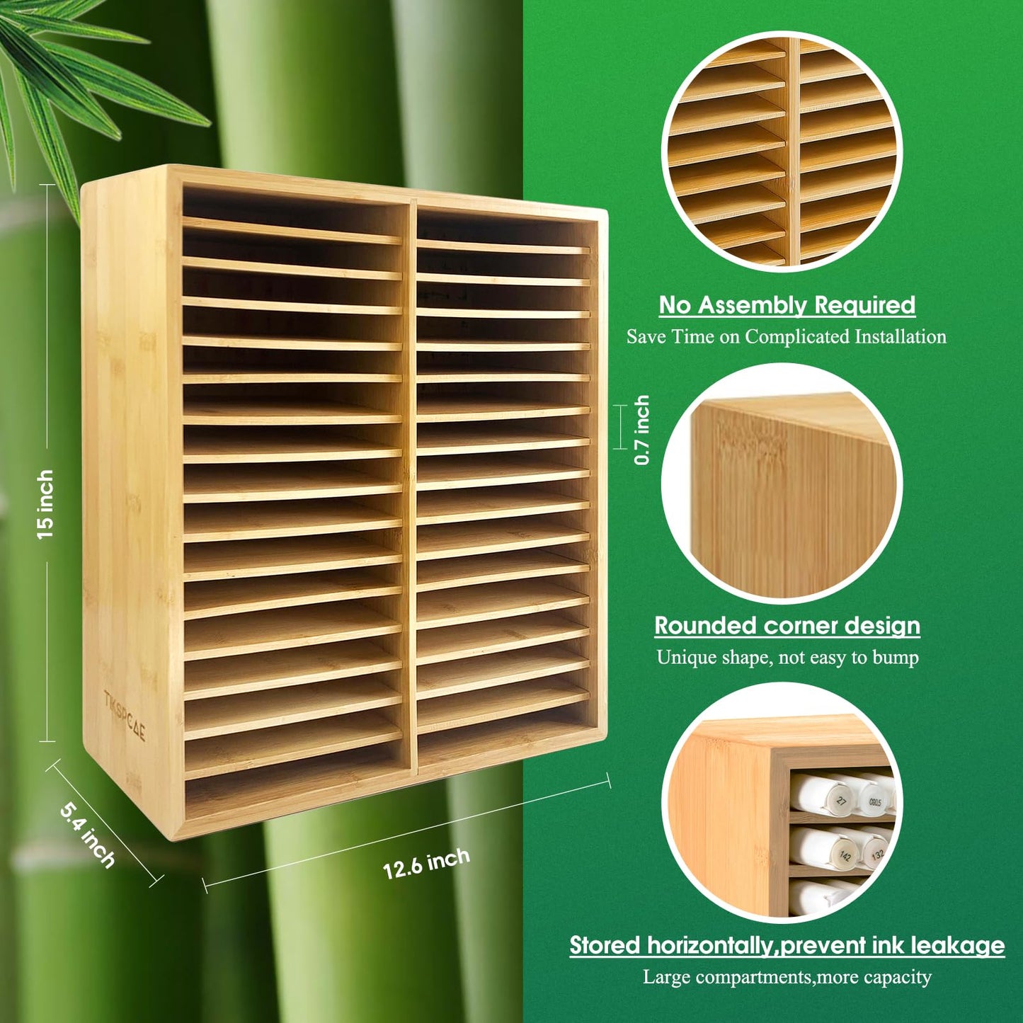 TIKSPCAE Marker Organizer for 288 Markers,Bamboo Wooden Desk Storage Organizer Rack,Markers Pens