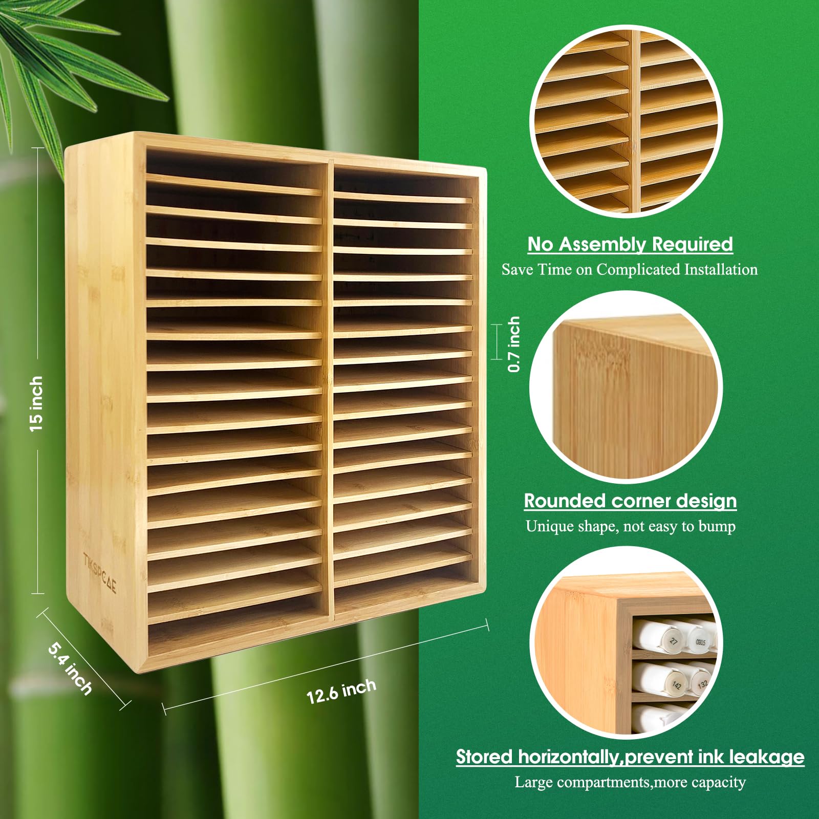 TIKSPCAE Marker Organizer for 288 Markers,Bamboo Wooden Desk Storage Organizer Rack,Markers Pens