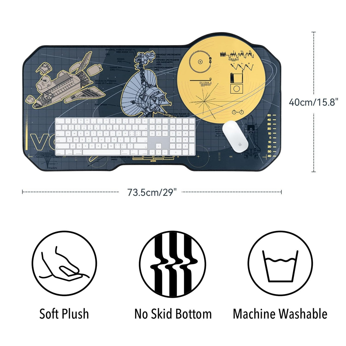 BelugaDesign Space Desk Pad | Voyager Spaceship Moon Galaxy Science SciFi Nerdy Mouse Pad | Large