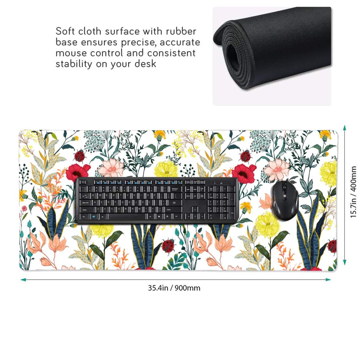 Flower Gaming Mouse Pad Abstract Classical Desk Mat 35.4x15.7 Inch Floral Texture Non-Slip Rubber