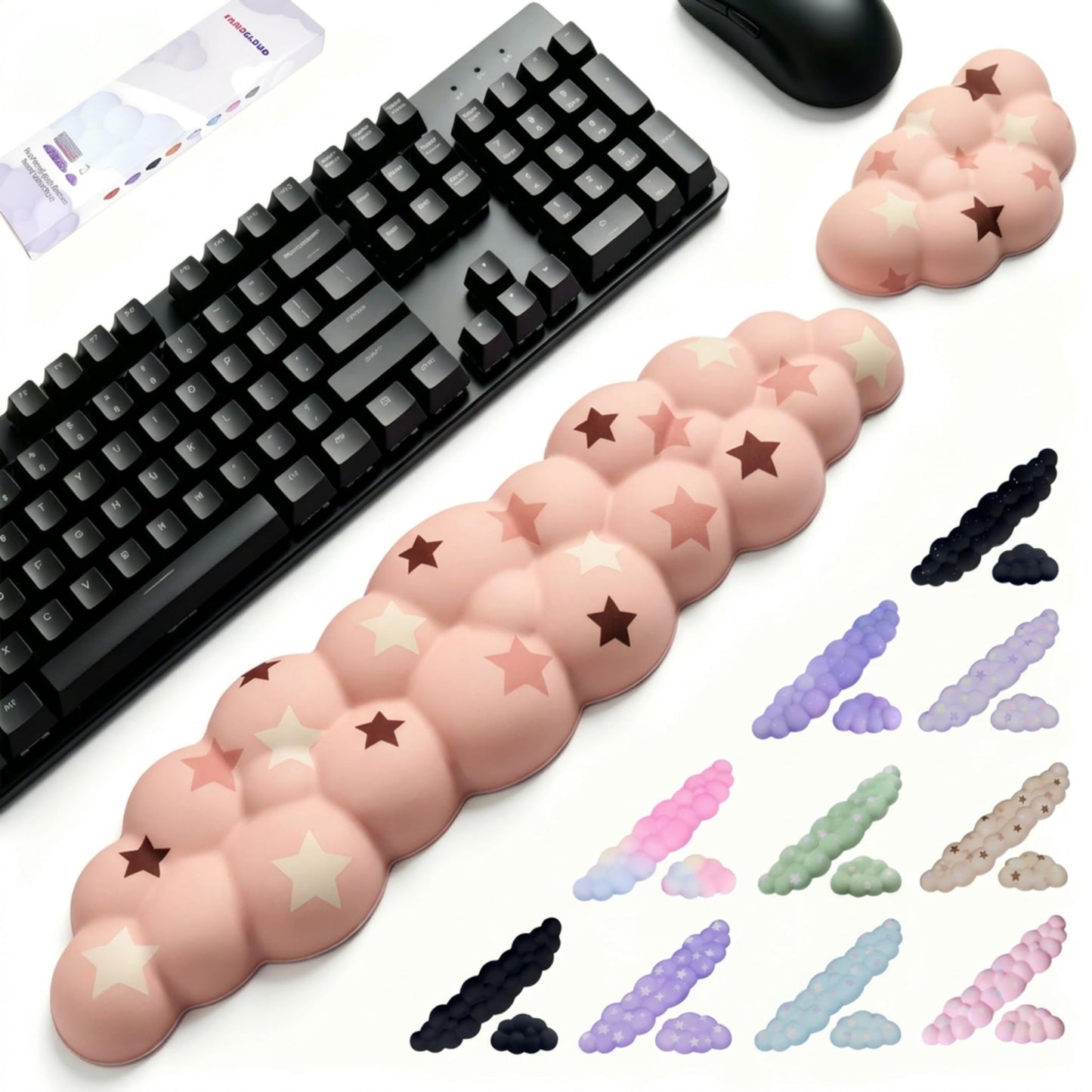 LJYZMD Cloud Wrist Rest Set for Keyboard & Mouse, Milk Tea Colorful Star
