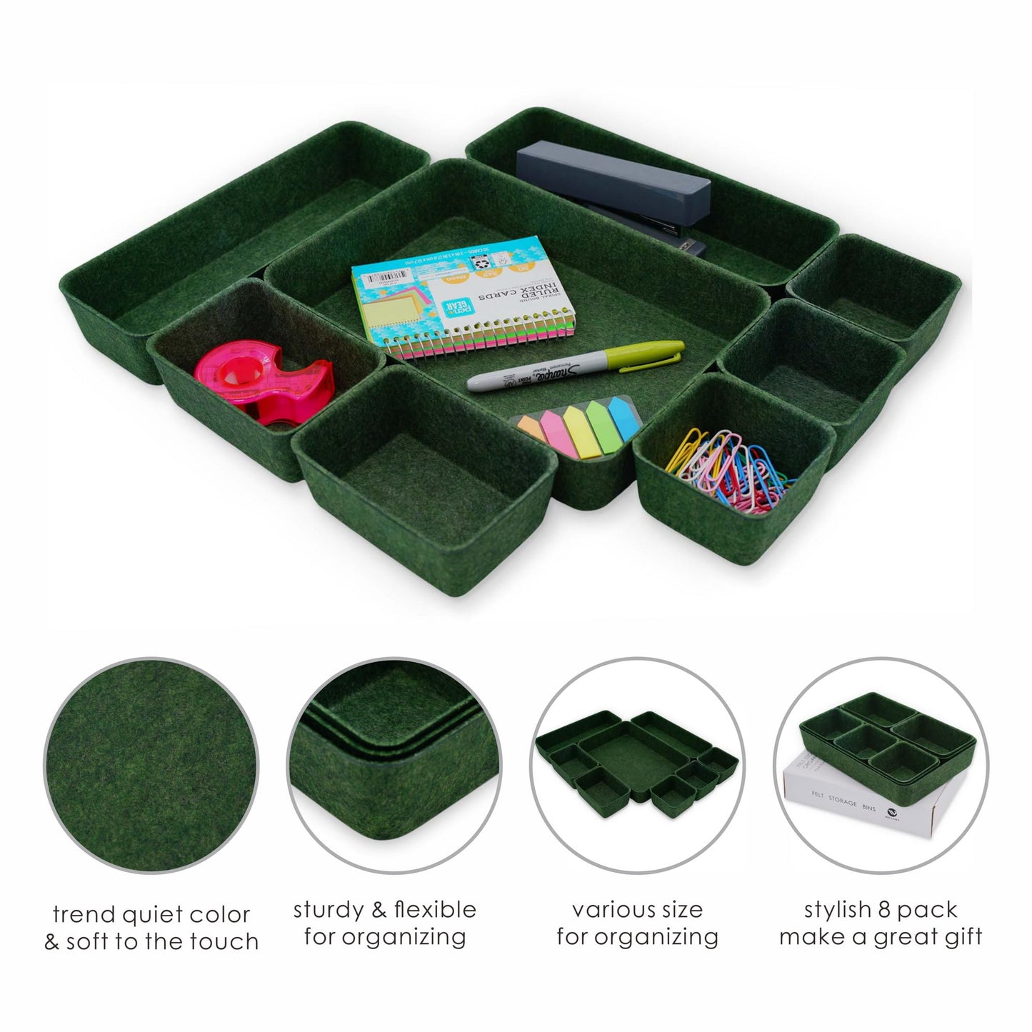 Welaxy Desk drawer organizer bins shallow trays felt storage desktop box for jewelry watches office