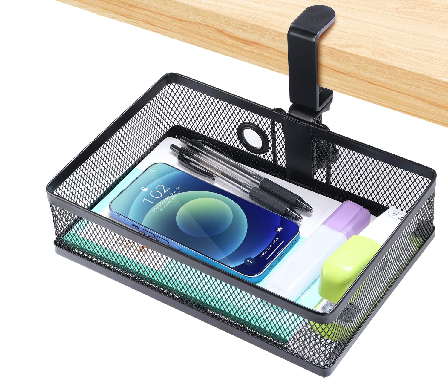 ROSYLINE Under Desk Storage Basket Hanging Drawer Tray, Clamp On Organizer