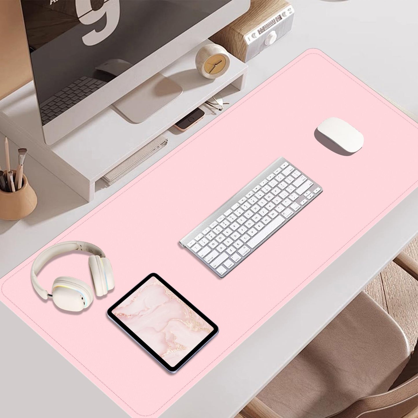 Large Desk Pad 35.4" x 17", Non-Slip Desk Mat with PU Leather & Natural Cork, Waterproof Writing