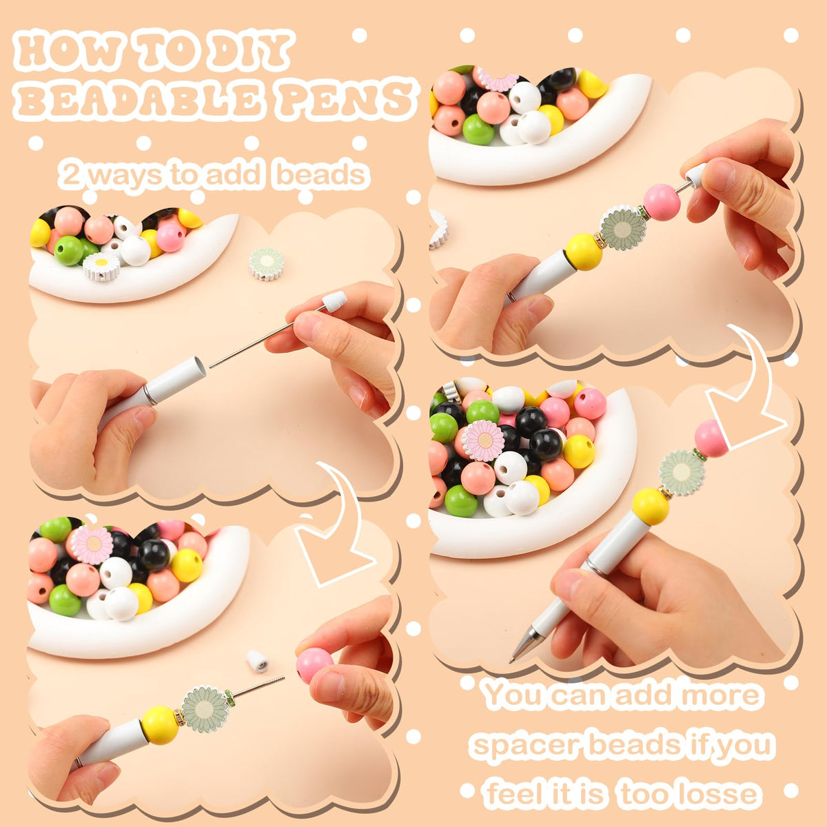 Colarr 197 Pcs Beadable Pens DIY Pen Making Kit, Cute Daisy