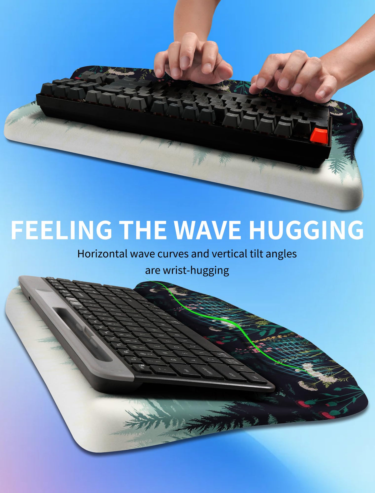 KUOSGM Ergonomic Wave Wrist Rest with Keyboard Stand, Cushioned Palm Rest, Comfortable Integrated