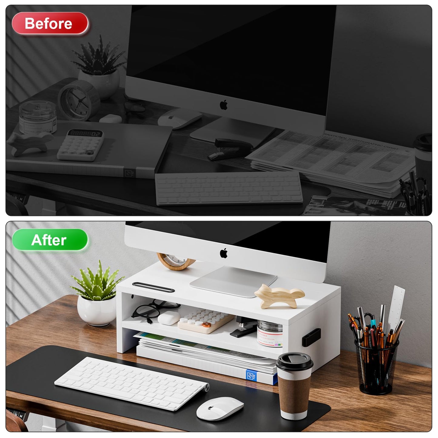 Marbrasse Wood Monitor Stand Riser,Desk Computer Printer Shelf Stand，White