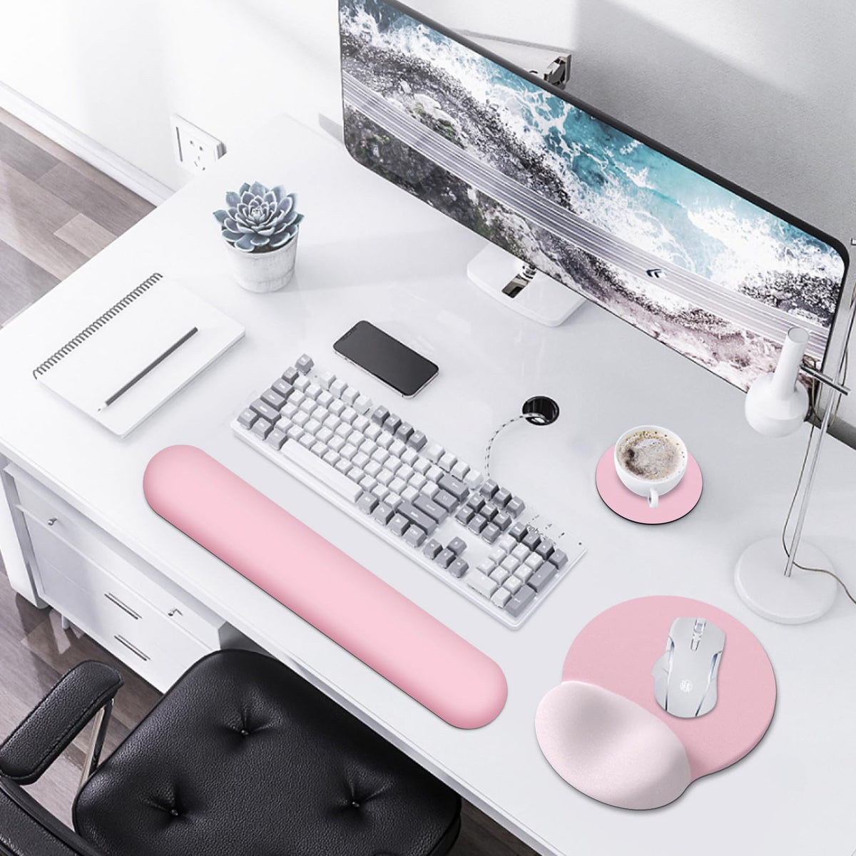 AIMSA Mouse Pad with Wrist Rest Support, Keyboard Wrist Rest Set, Ergonomic Memory Foam Mousepad