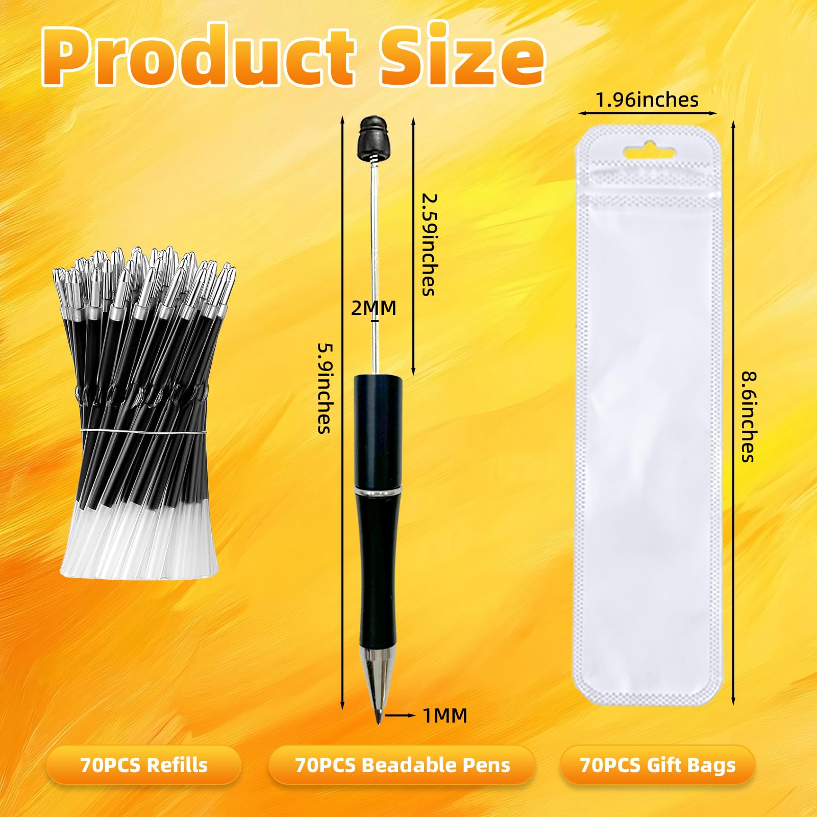 210 Pieces DIY Beadable Pen Bulk Kit – 70PCS Ballpoint Pen with Refills & Bags – Perfect for Beads