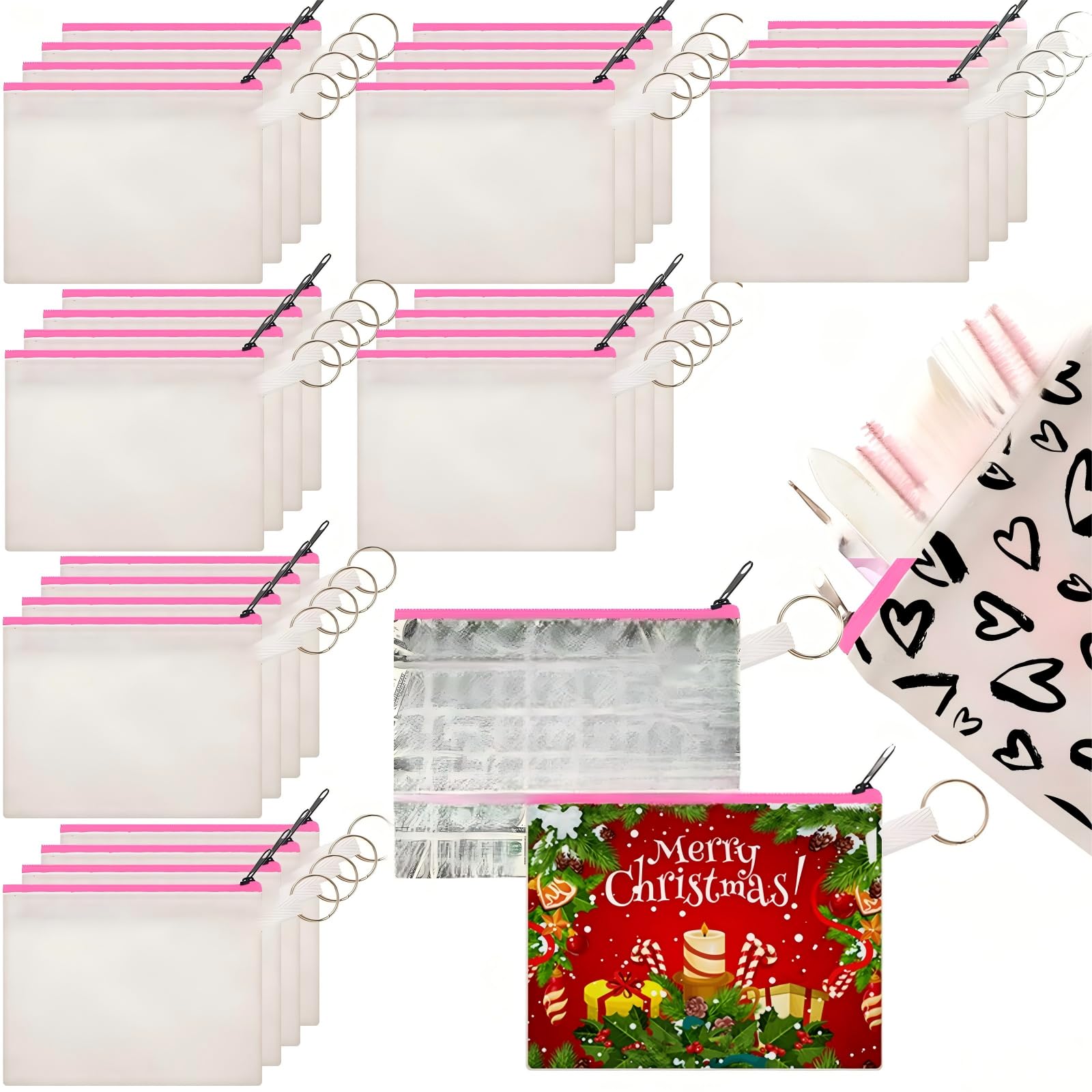 Frienda Sublimation Blank Coin Purse Small Canvas Makeup Bags, Pink