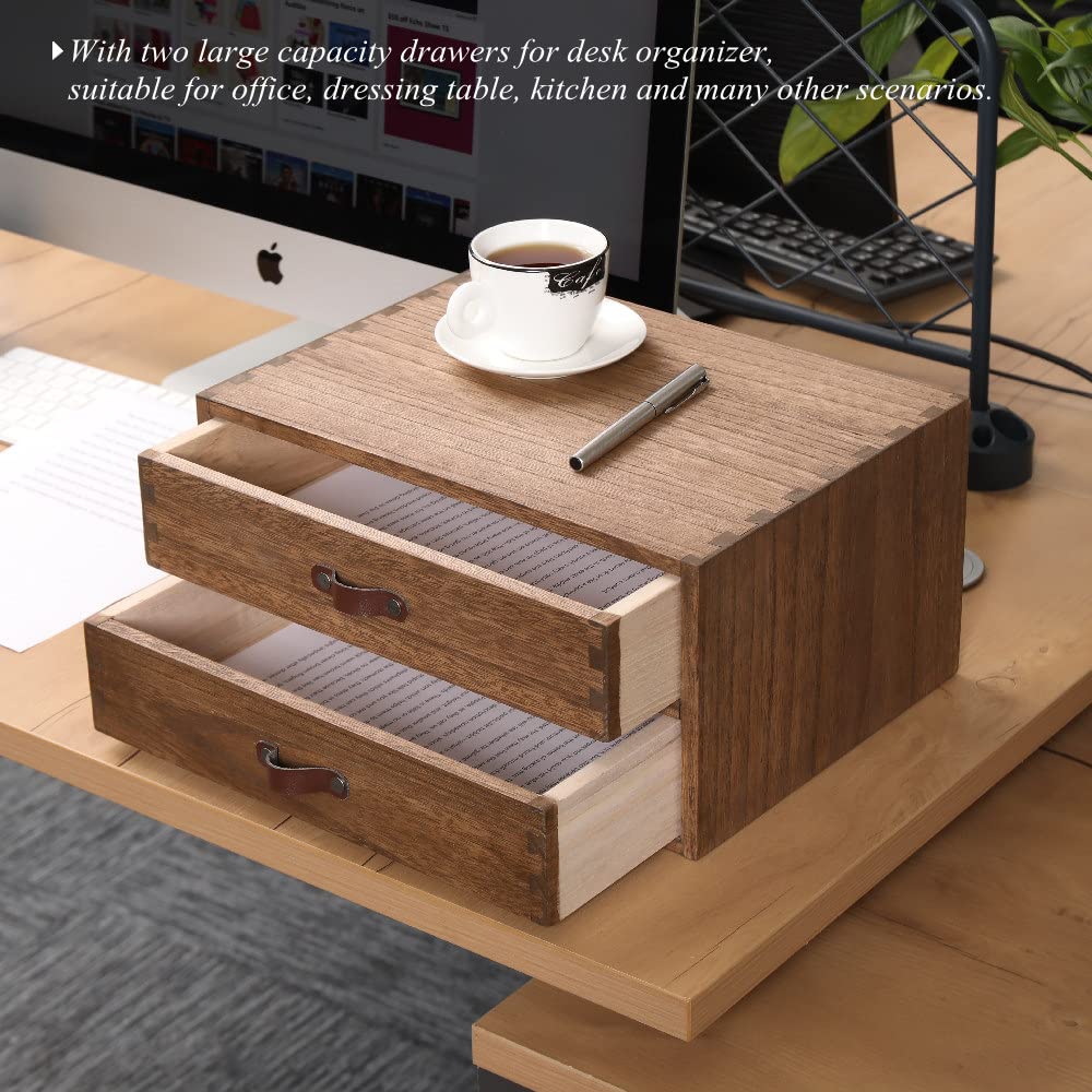 DDYURI Wood 2 Drawer Desktop Organizer Cabinet - Desk Storage Box for Kitchen Counter, Dresser