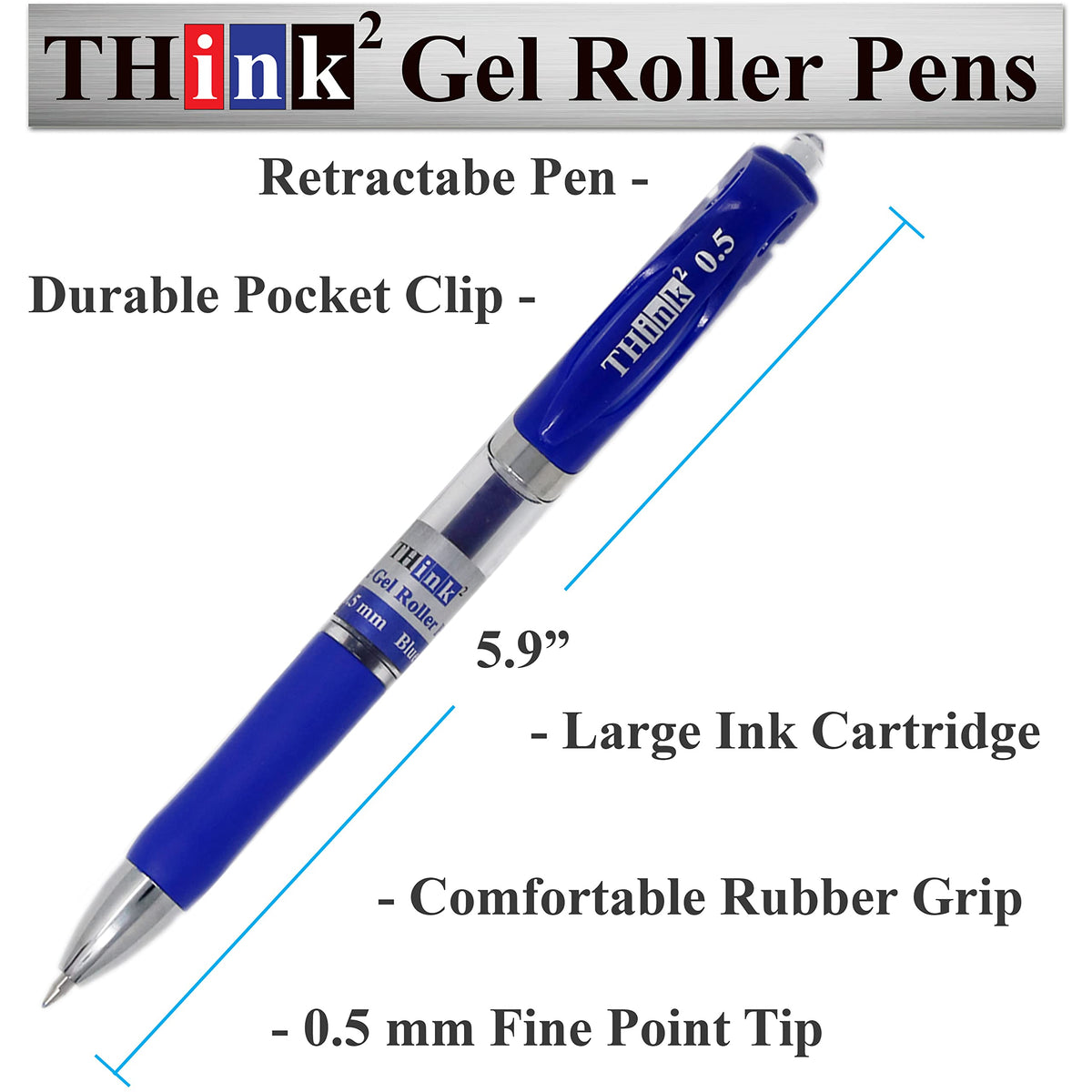[24 Pens - 4Black, 4Blue, 4 Red, 4 Green, 4 Pink, 4Purple Ink] Think2 Retractable Gel Pens.