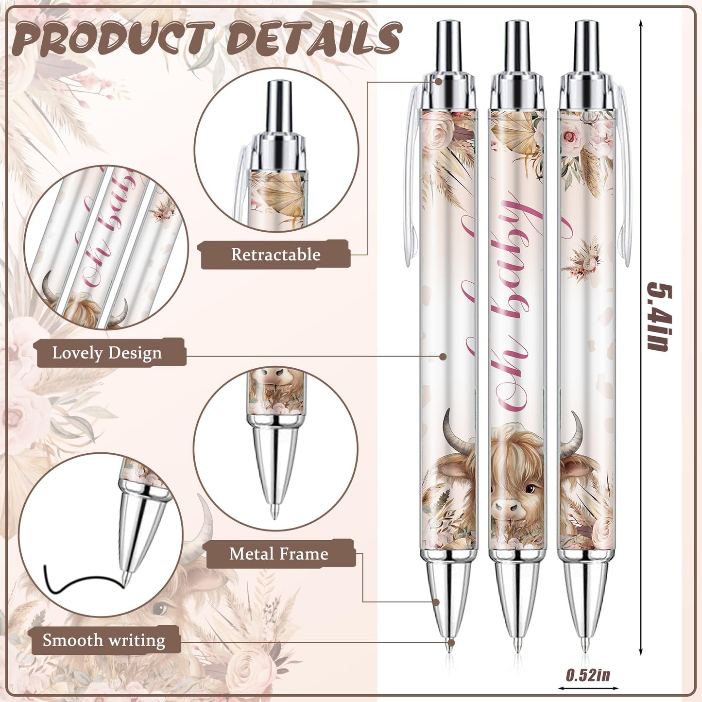 EYNDYN 145 Pieces Highland Cow Baby Shower Favors for Guest Party Ballpoint Pens and Keychains