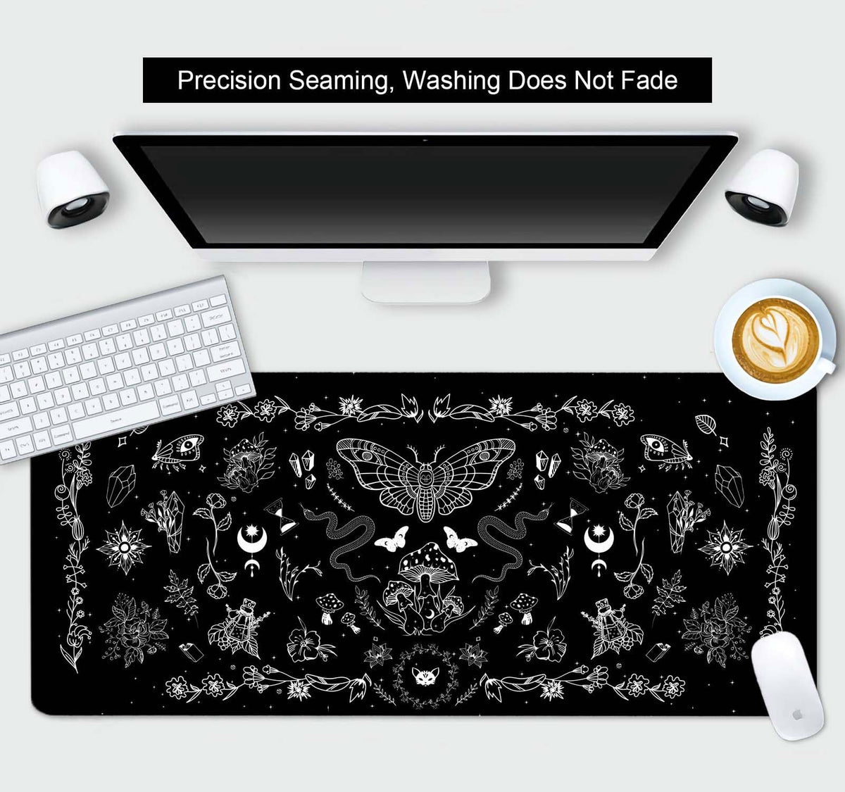 SXCKANG Goth Desk Mat, Black Occult Large Gaming Mouse Pad, Halloween Witchy Celestial Mushroom XXL