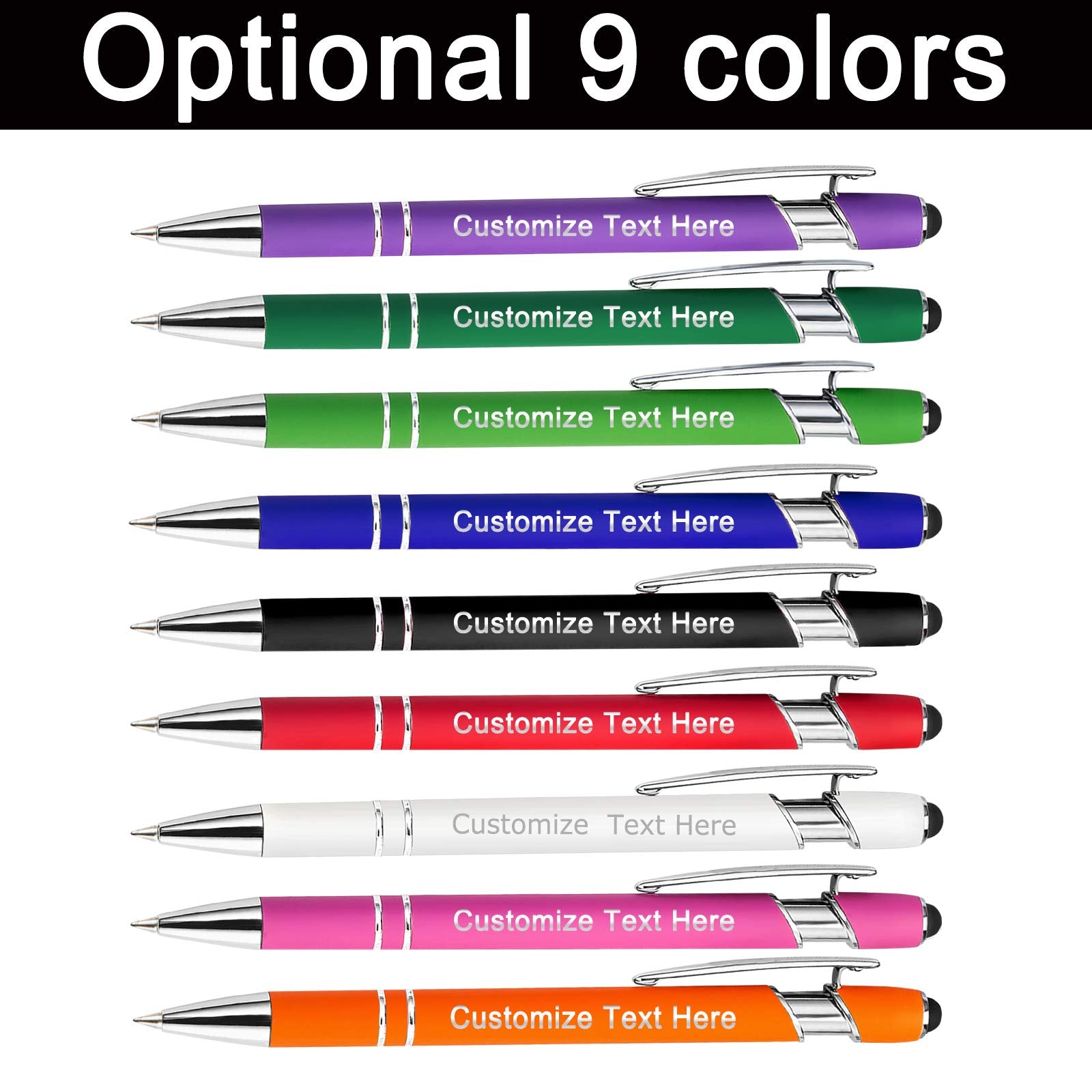 XJone 12 PCS Personalized Pens Bulk with Stylus Tip, Custom Engraving Ballpoint Pens with Name Logo