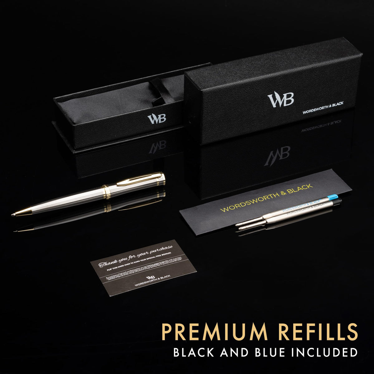 Wordsworth & Black Luxury Refillable Ballpoint Pen Set for Writing, Silver