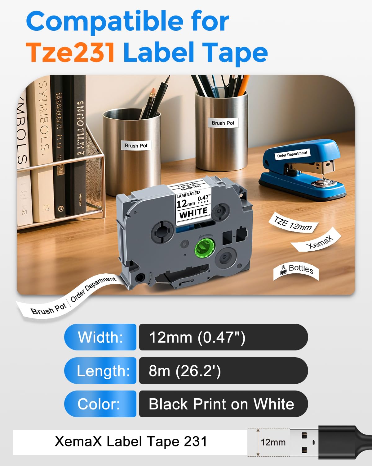 Multi-Color 12mm Tape Compatible with Brother Tze 131 231 431 531 631 731