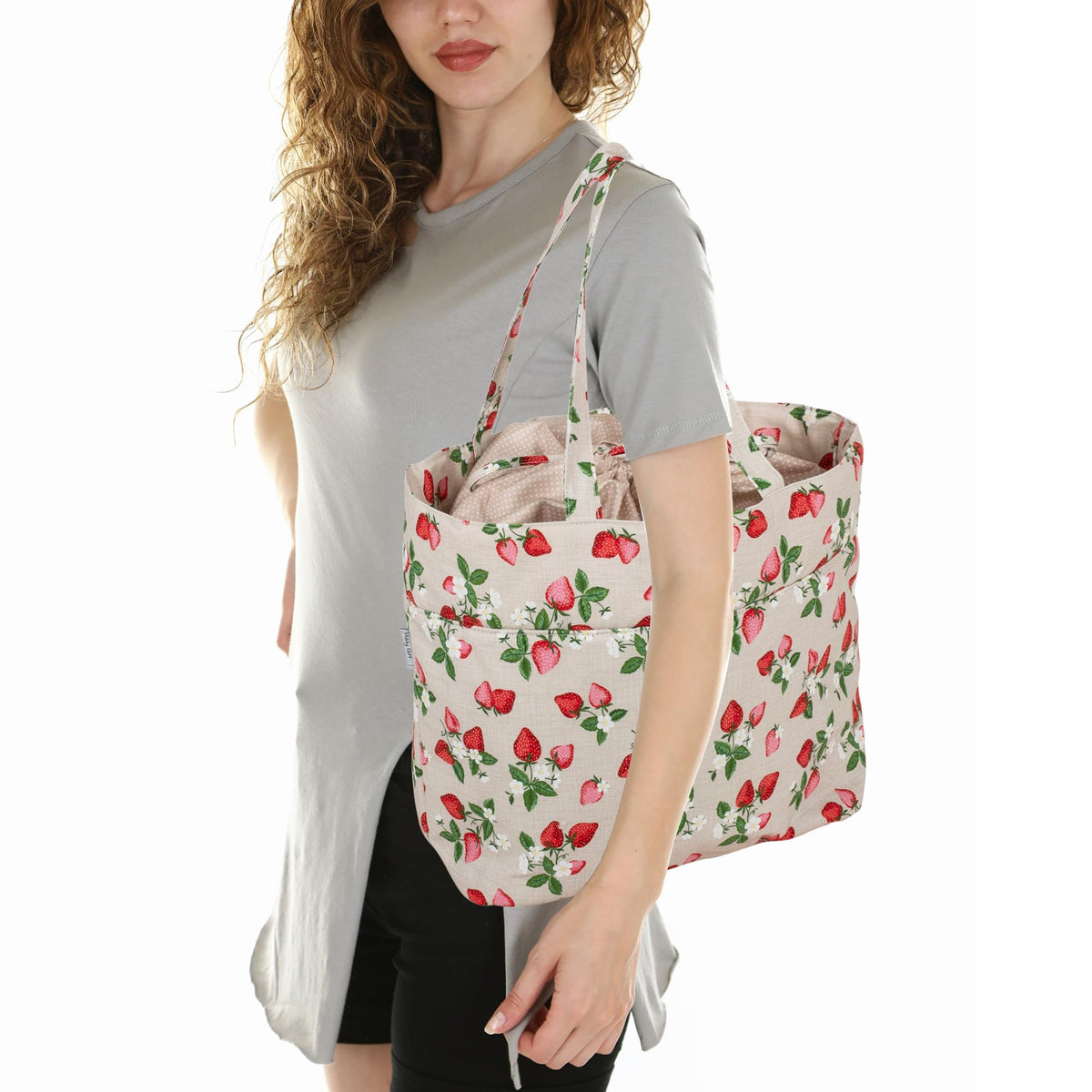 Hobby Gift Drawstring Project Bag Cotton Storage Tote for Yarn Knitting Crochet Sewing and Craft