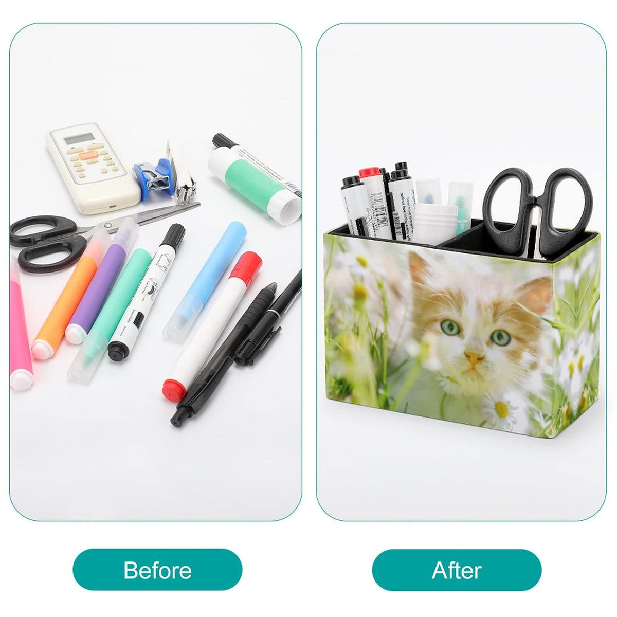 Niapessel Pencil Holder for Desk, Cute Little Cat Pen Holder Storage Desktop Pen Organizer Desk