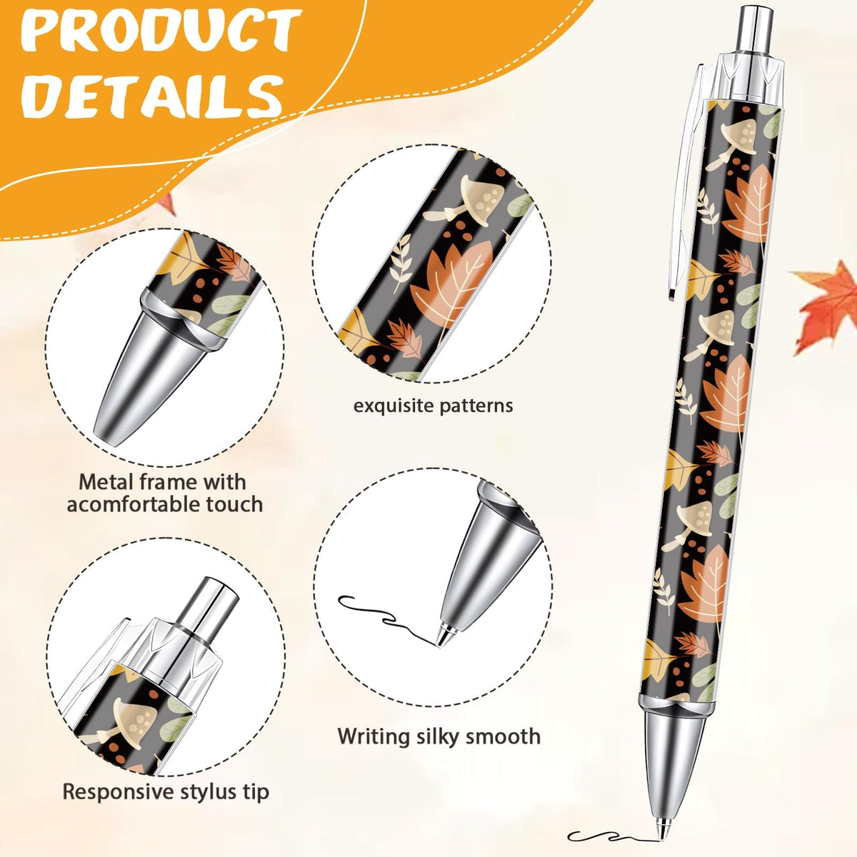 Wxiben Fall Ballpoint Pens Gifts - 24 Pcs Pumpkin Maple Leaf Ballpoint Pen Set Autumn Harvest