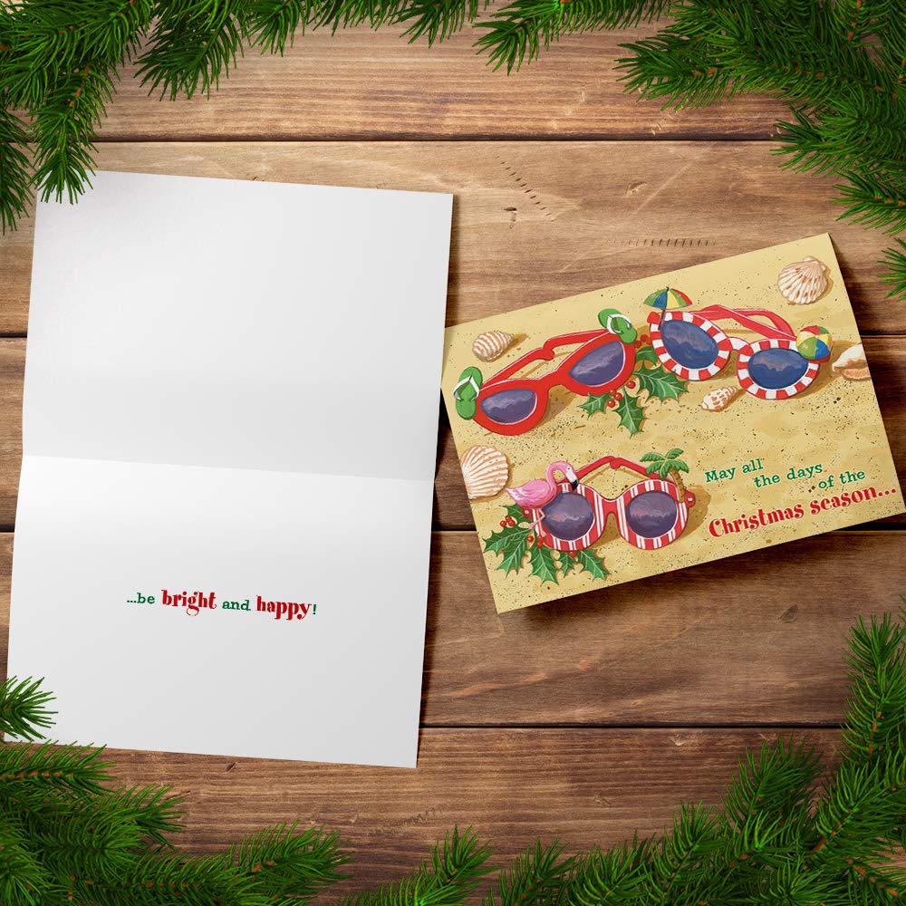 Red Farm Studios Festive Sunglasses in Sand Box of 18 Tropical Christmas Cards, (125-00839-000)