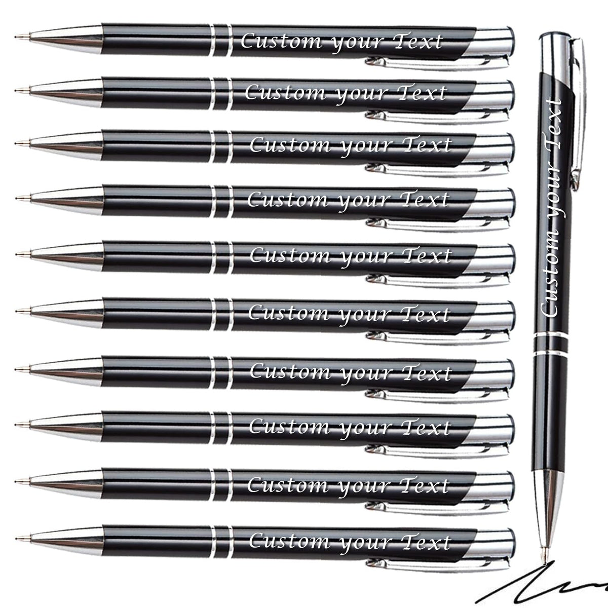 AOK 50PACK Personalized Pens Custom Black writing - Metal Name pens - Laser Engraved with Your Text