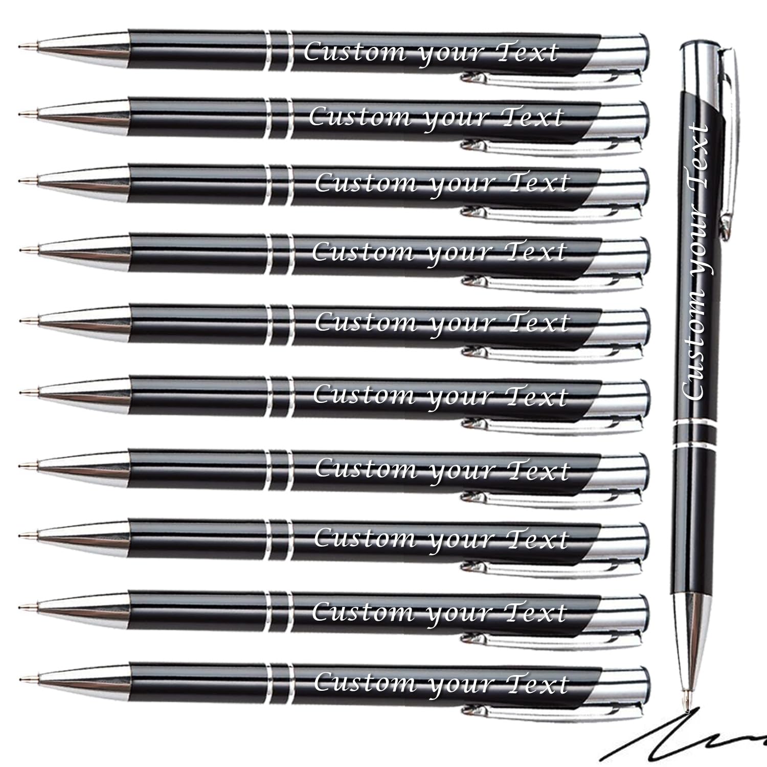 AOK 50PACK Personalized Pens Custom Black writing - Metal Name pens - Laser Engraved with Your Text