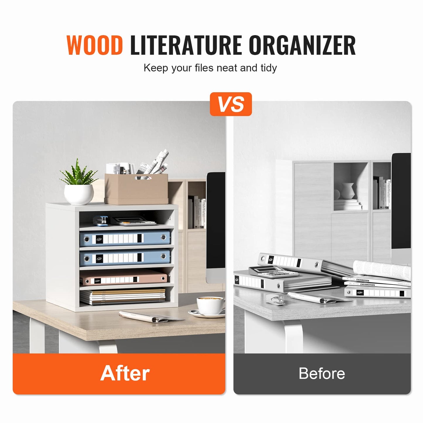 VEVOR Literature Organizers, 5 Compartments Office Mailbox with Adjustable Shelves, Wood Literature