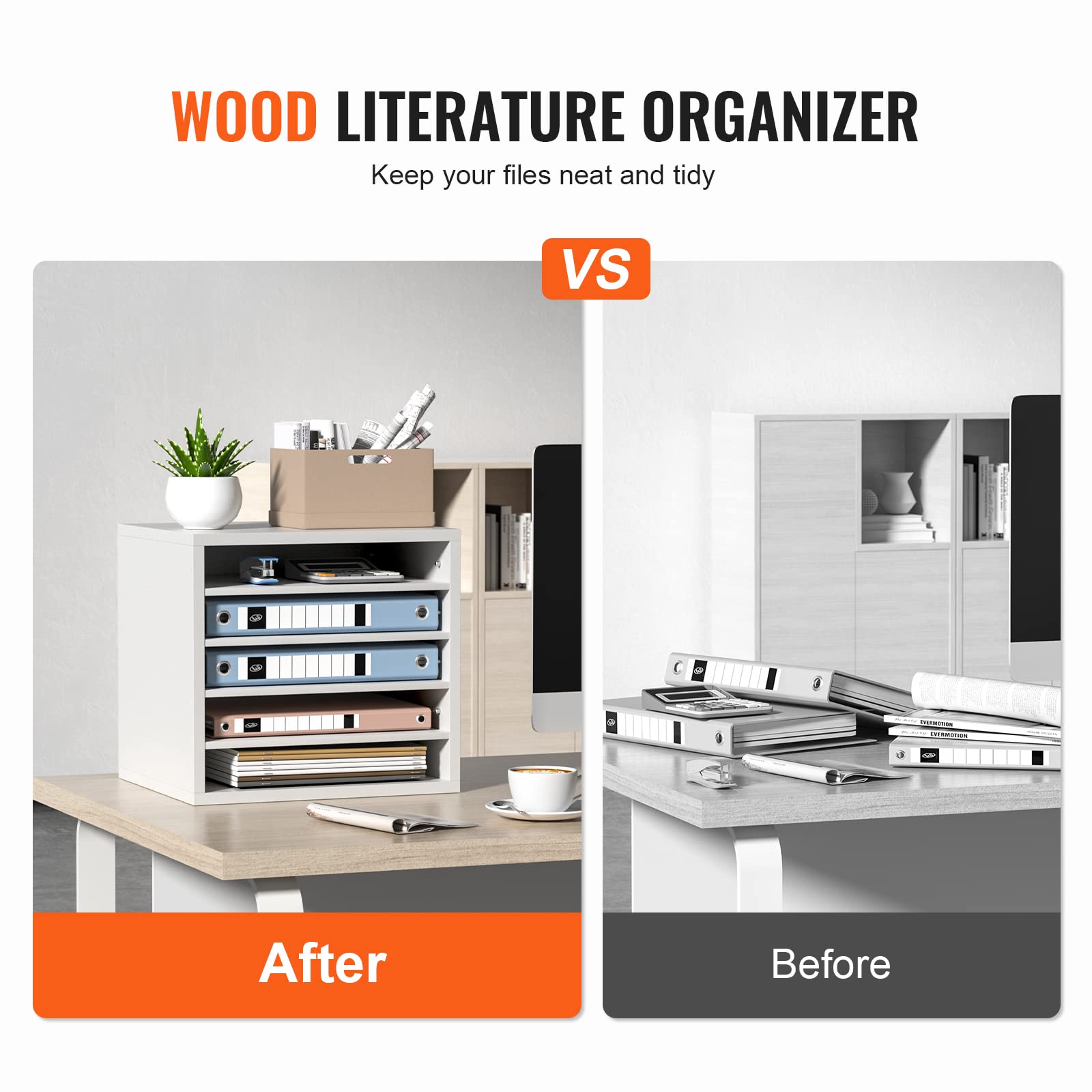 VEVOR Literature Organizers, 5 Compartments Office Mailbox with Adjustable Shelves, Wood Literature