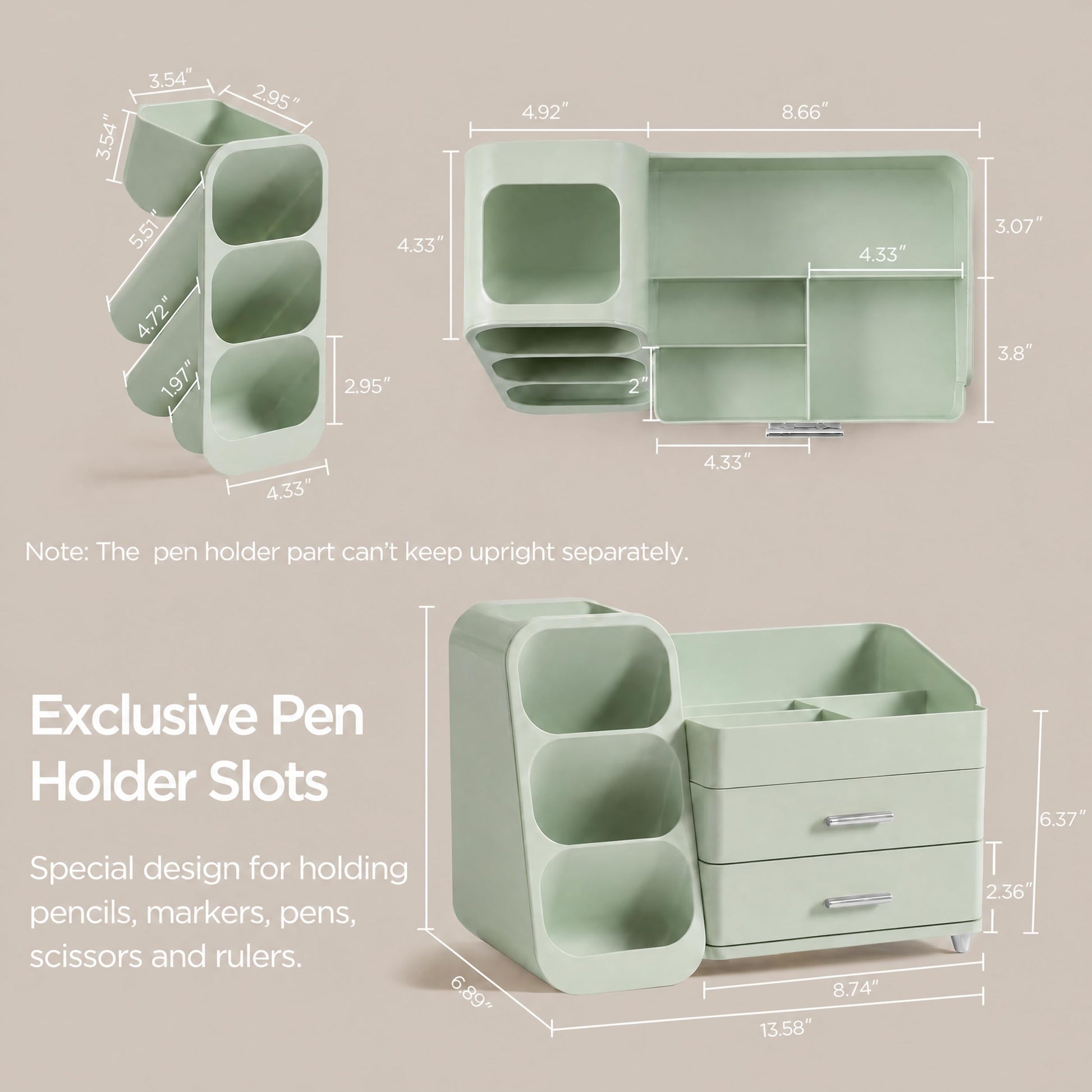 HBlife Desk Organizer with Pen Pencil Holder for Desk, Pen Organizer with 2 Drawers, Desk