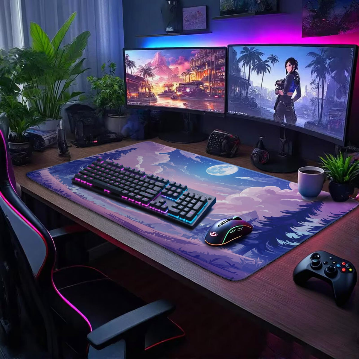 Mcapirivo Mountain Moonlight Gaming Mouse Pad Desk Mat 31.5"x15.7"