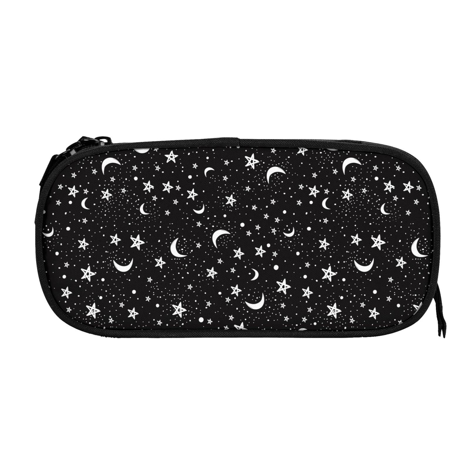 YETTA YANG Black And White Moon Star Pencil Box Case for Pen Holders Office Supplies Big Capacity